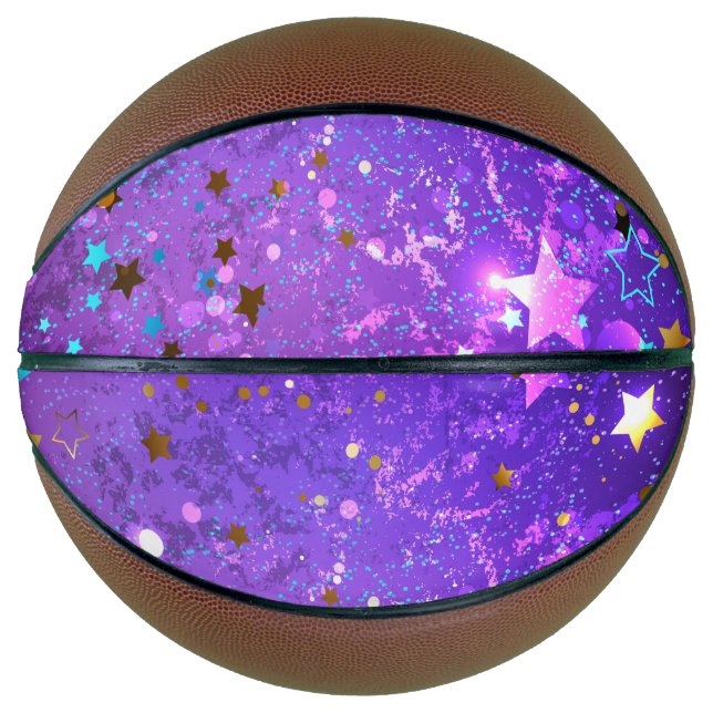 Ballon De Basket Arrière - plan de feuille violet avec étoiles (Devant)