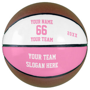 Ballon De Basket Basket-ball blanc et rose avec nom, numéro, équipe