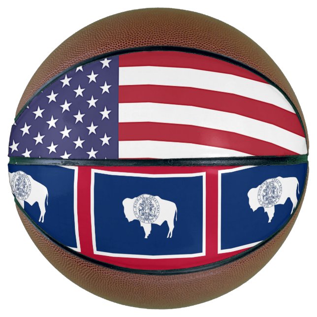 Ballon De Basket Basket-ball complet avec drapeau de l'État du Wyom (Devant)