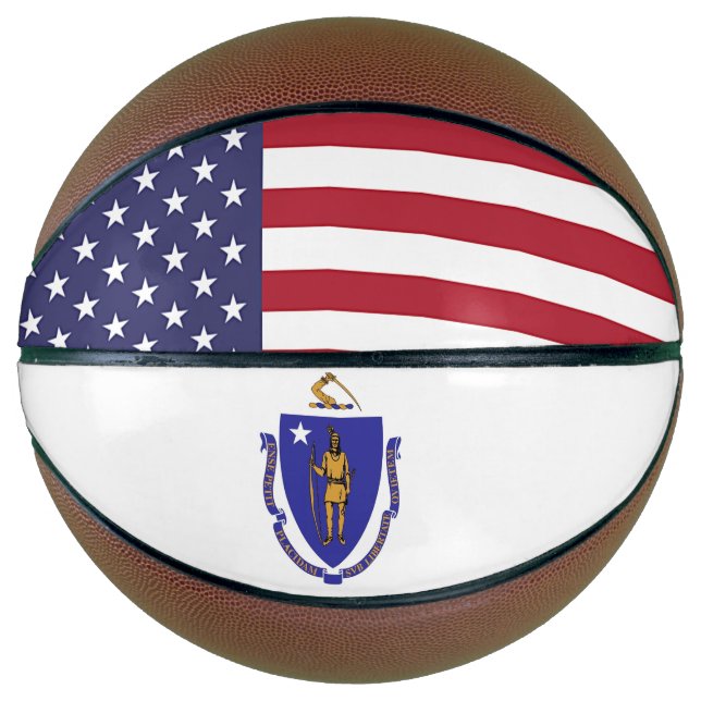 Ballon De Basket Basket-ball complet avec Drapeau du Massachusetts  (Devant)