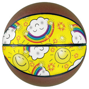 Ballon De Basket Basket-ball Jaune arc-en-ciel nuages soleil