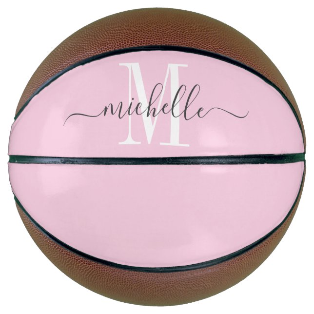 Ballon De Basket Basket-ball monogramme de fille rose personnalisée (Devant)