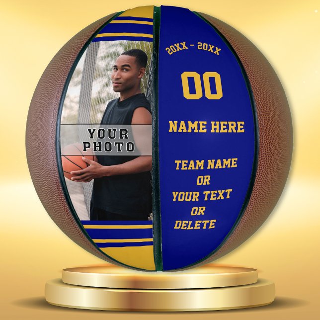 Ballon De Basket Basket-ball personnalisé bleu et or avec PHOTO (Photo Basketball. Senior Night Basketball Gifts. Basketball team gifts. Gifts for basketball seniors)