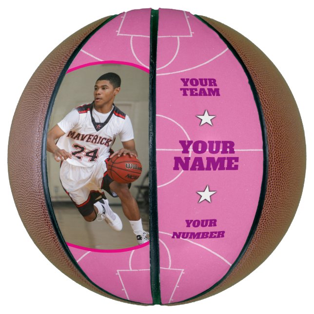Ballon De Basket Basket-ball personnalisé côté cour rose (Vertical)