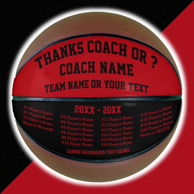 Ballon De Basket Basket-ball rouge et noir pour entraîneur, CHANGER (Personalized Basketball Ball. Black and Red, Custom Basketball. Good gifts for basketball coach.)