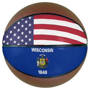 Ballon De Basket Basket complet avec drapeau de l'État du Wisconsin