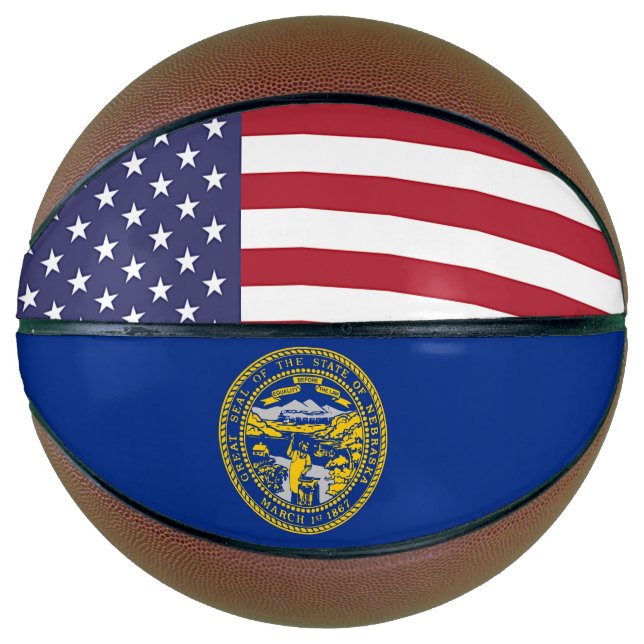 Ballon De Basket Basket complet avec drapeau du Nebraska, États-Uni (Devant)