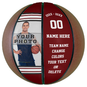 Ballon De Basket Basketball photo personnalisé Bourgogne et blanc