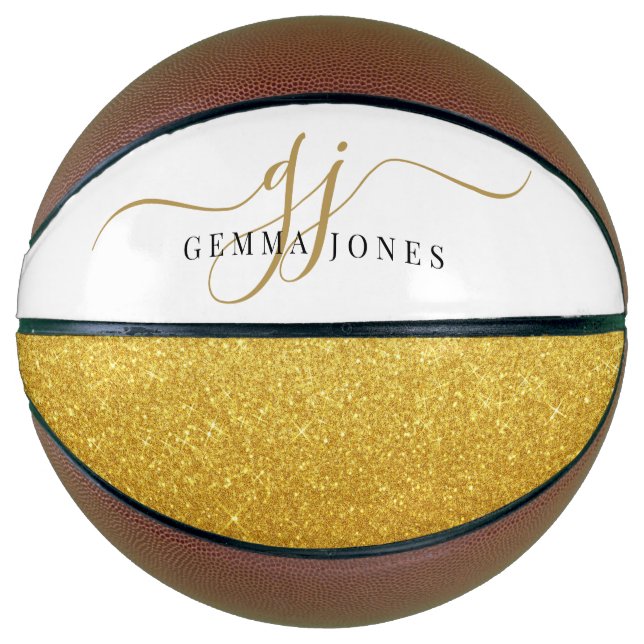 Ballon De Basket Black Gold Monogram Script Name (Devant)