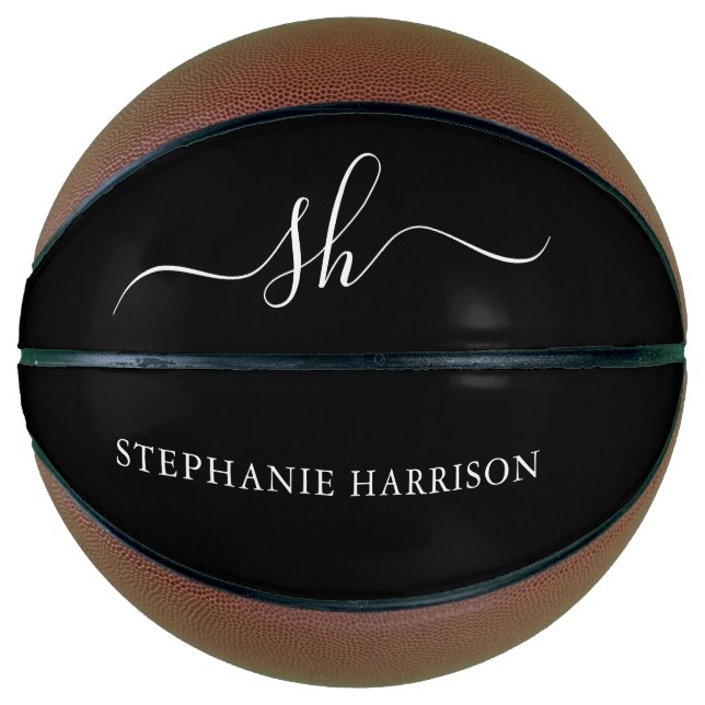 Ballon De Basket Black White Custom Name Monogram  (Devant)