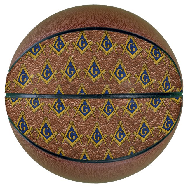 Ballon De Basket Carré et compas maçonniques en cuir (Devant)