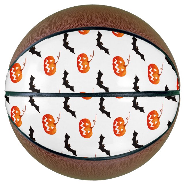 Ballon De Basket Citrouilles et chauves-souris d'Halloween, Trou ou (Devant)