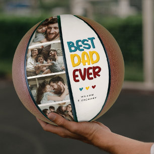 Ballon De Basket Collage Photo 'Meilleur Papa' 4 Rétro Vibe