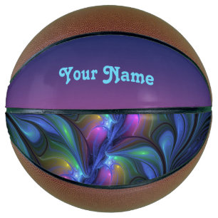 Ballon De Basket Coloré Abstrait Bleu Rose Vert Fractal Nom propre