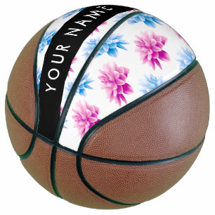 Ballon De Basket Dahlia rose et bleu, motif floral, votre nom
