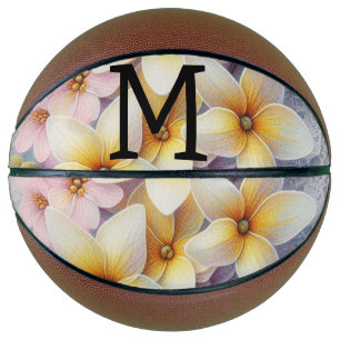 Ballon De Basket Dentelle monogramme fleurs roses et jaunes de prin