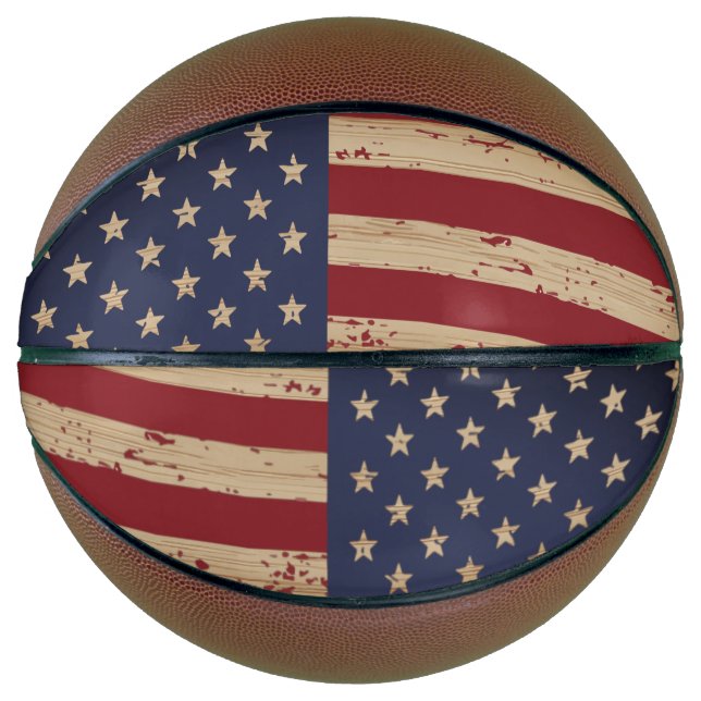 Ballon De Basket Drapeau américain personnalisé Rustique Bois patri (Devant)