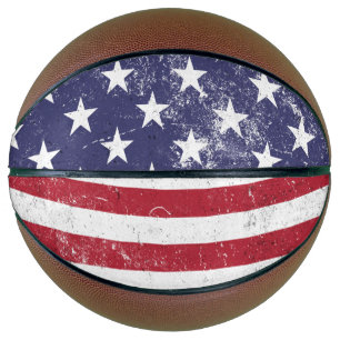 Ballon De Basket Drapeau vintage USA Patriotique Américain Rouge Bl