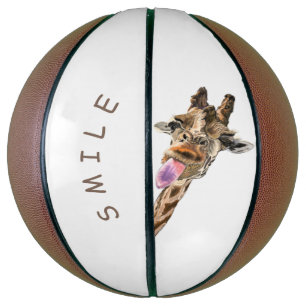 Ballon De Basket Drôle Giraffe Basketball Smile - Texte personnalis