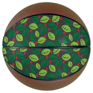 Ballon De Basket Feuilles verts, Berries Rouges, Motif Des Feuilles
