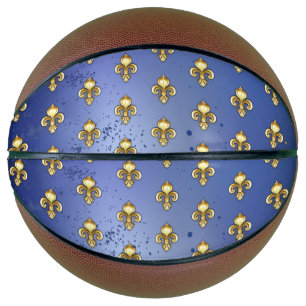 Ballon De Basket Fleur de lis dorée sur fond bleu