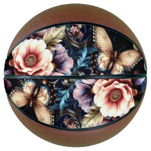 Ballon De Basket Fleurs et papillons de printemps antiques