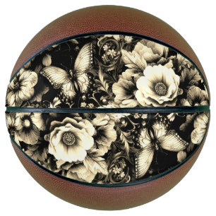 Ballon De Basket Floral d'antiquité d'or aux papillons