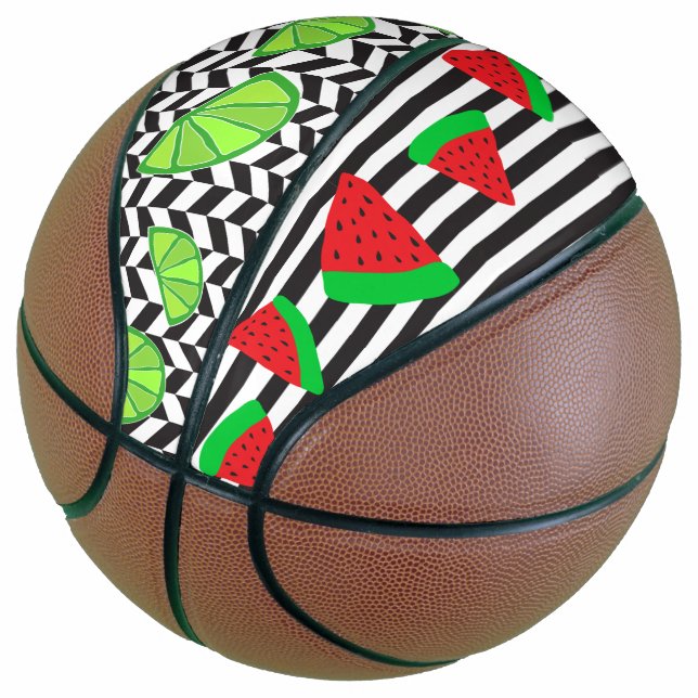 Ballon De Basket Fruit Watermelon Strime Lime Herringbone Basketbal (Incliné)