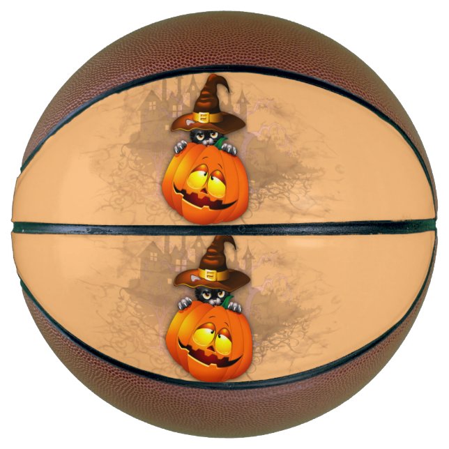 Ballon De Basket Halloween Cute Kitty Witch et ami Citrouille (Devant)