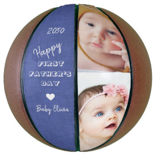 Ballon De Basket Happy First Fête des pères 2 Photo Collage bleu
