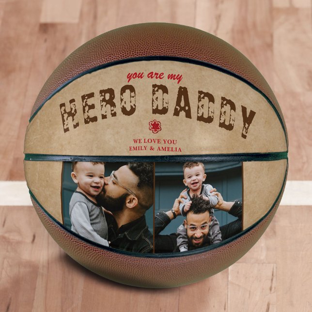 Ballon De Basket Héros rustique Daddy Père`s Day 2 Photo Collage (Créateur téléchargé)