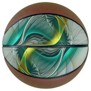 Ballon De Basket Hypnotique Abstrait Golden Turquoise Turquoise Fra