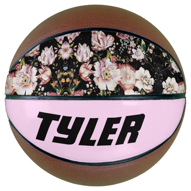 Ballon De Basket joli chic girly rose noir floral (Devant)