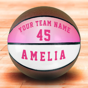 Ballon De Basket Joueur en métal rose moderne Nom de l'équipe Numér
