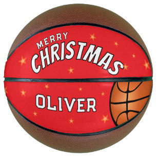 Ballon De Basket Joyeux Noël Rouge moderne Étoiles Keepsaké