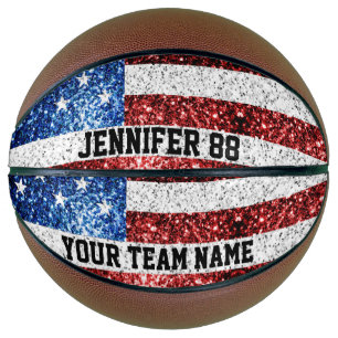 Ballon De Basket Le drapeau américain brille le nom personnalisé et