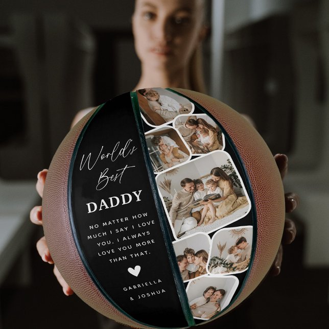 Ballon De Basket Meilleur papa du monde avec une grille photo multi (Créateur téléchargé)