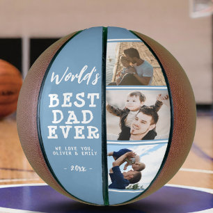 Ballon De Basket Meilleur Papa du Monde Bleu 3 Collage de Photos So