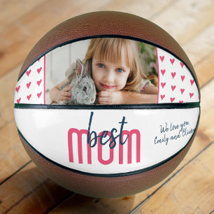 Ballon De Basket Meilleure Maman Cœur Rose Photo de Famille Fête de