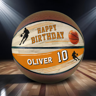 Ballon De Basket Moderne silhouette rayée de joueur Joyeux Annivers