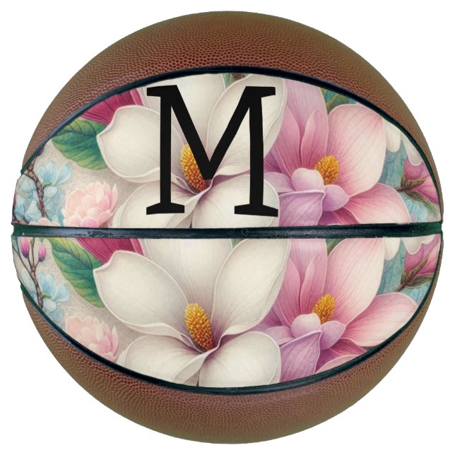 Ballon De Basket Monogram lace pink purple magnolias flowers  (Devant)
