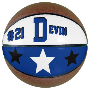 Ballon De Basket Monogramme Basket bleu, blanc et noir