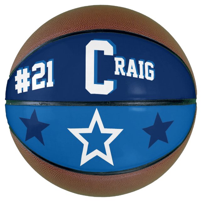 Ballon De Basket Monogramme bleu et blanc (Devant)