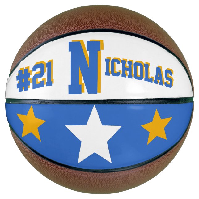 Ballon De Basket Monogramme bleu et or (Devant)