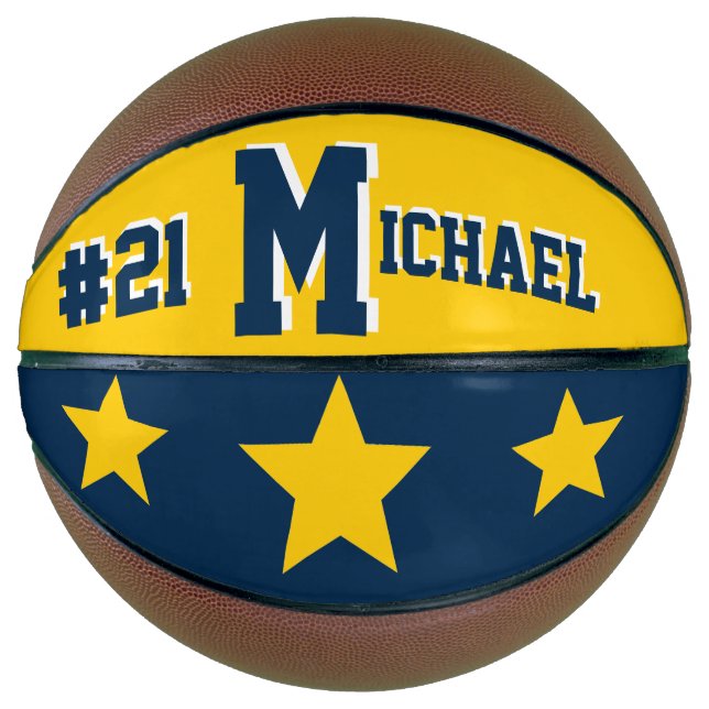 Ballon De Basket Monogramme bleu et or (Devant)