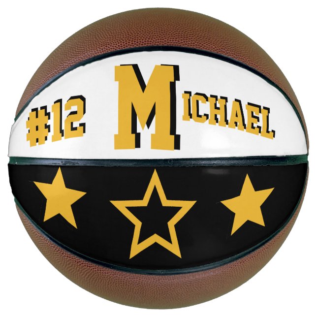 Ballon De Basket Monogramme noir, blanc et or (Devant)