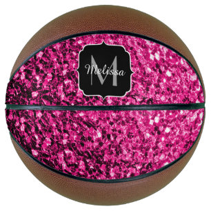 Ballon De Basket Monogramme nom scintillement strass faux rose chau