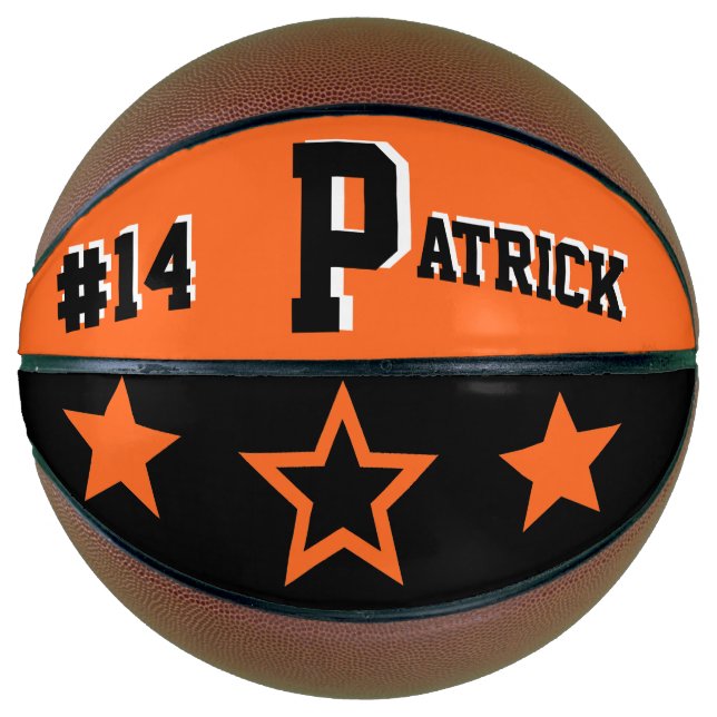 Ballon De Basket Monogramme orange et noir (Devant)