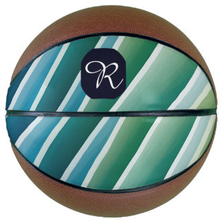 Ballon De Basket Monogramme personnalisé Basket bleu vert Abstrait