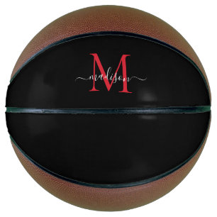 Ballon De Basket Monogramme rouge bordeaux noir Feminine Script fém
